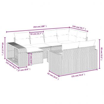 11-tlg. Garten-Sofagarnitur mit Kissen Grau Poly Rattan