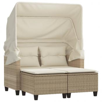 Gartensofa 2-Sitzer mit Dach und Hockern Beige Poly Rattan