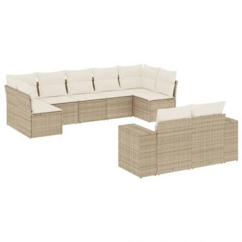 9-tlg. Garten-Sofagarnitur mit Kissen Beige Poly Rattan