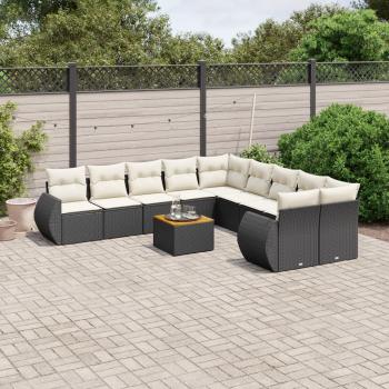 ARDEBO.de - 11-tlg. Garten-Sofagarnitur mit Kissen Schwarz Poly Rattan