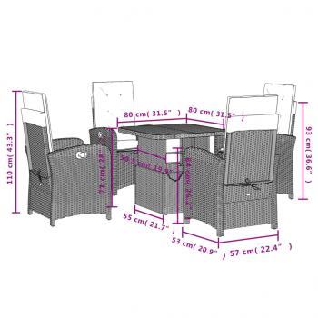 5-tlg. Garten-Essgruppe mit Kissen Grau Poly Rattan