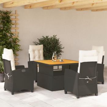 ARDEBO.de - 5-tlg. Garten-Essgruppe mit Kissen Schwarz Poly Rattan