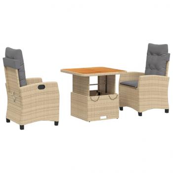 3-tlg. Garten-Essgruppe mit Kissen Beige Poly Rattan