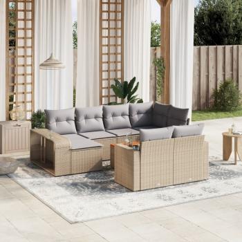 ARDEBO.de - 11-tlg. Garten-Sofagarnitur mit Kissen Beige Poly Rattan