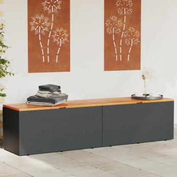 ARDEBO.de - Gartentruhe Schwarz 220x50x54 cm Poly Rattan Akazienholz