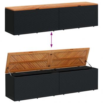 Gartentruhe Schwarz 220x50x54 cm Poly Rattan Akazienholz