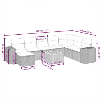 9-tlg. Garten-Sofagarnitur mit Kissen Beige Poly Rattan