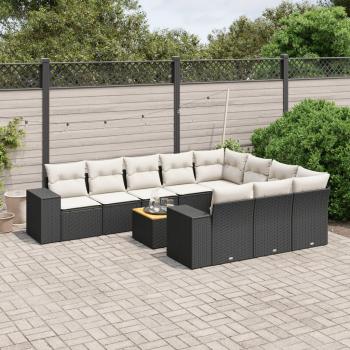 ARDEBO.de - 11-tlg. Garten-Sofagarnitur mit Kissen Schwarz Poly Rattan