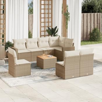 ARDEBO.de - 9-tlg. Garten-Sofagarnitur mit Kissen Beige Poly Rattan