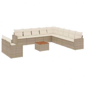 12-tlg. Garten-Sofagarnitur mit Kissen Beige Poly Rattan