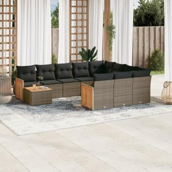 ARDEBO.de - 11-tlg. Garten-Sofagarnitur mit Kissen Grau Poly Rattan