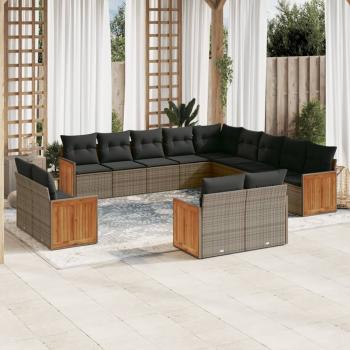 ARDEBO.de - 13-tlg. Garten-Sofagarnitur mit Kissen Grau Poly Rattan