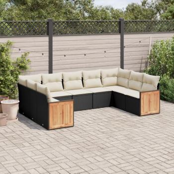 ARDEBO.de - 9-tlg. Garten-Sofagarnitur mit Kissen Schwarz Poly Rattan