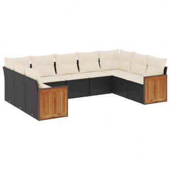 9-tlg. Garten-Sofagarnitur mit Kissen Schwarz Poly Rattan