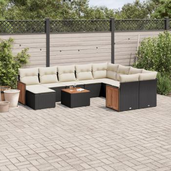 ARDEBO.de - 11-tlg. Garten-Sofagarnitur mit Kissen Schwarz Poly Rattan