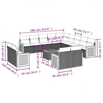 14-tlg. Garten-Sofagarnitur mit Kissen Grau Poly Rattan