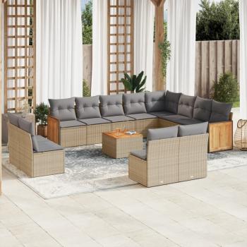 ARDEBO.de - 13-tlg. Garten-Sofagarnitur mit Kissen Beige Poly Rattan