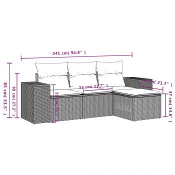 4-tlg. Garten-Sofagarnitur mit Kissen Grau Poly Rattan