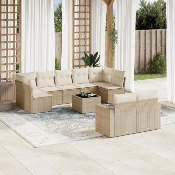 ARDEBO.de - 10-tlg. Garten-Sofagarnitur mit Kissen Beige Poly Rattan