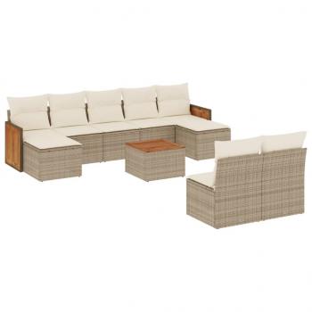 10-tlg. Garten-Sofagarnitur mit Kissen Beige Poly Rattan