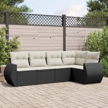 ARDEBO.de - 5-tlg. Garten-Sofagarnitur mit Kissen Schwarz Poly Rattan