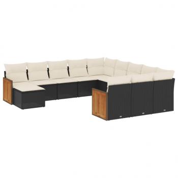 12-tlg. Garten-Sofagarnitur mit Kissen Schwarz Poly Rattan