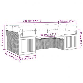 6-tlg. Garten-Sofagarnitur mit Kissen Schwarz Poly Rattan