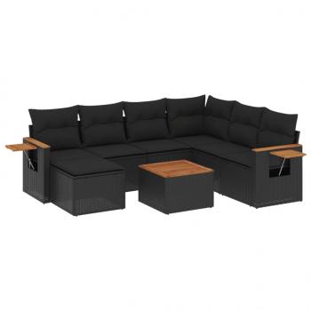 8-tlg. Garten-Sofagarnitur mit Kissen Schwarz Poly Rattan