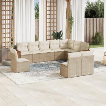 ARDEBO.de - 10-tlg. Garten-Sofagarnitur mit Kissen Beige Poly Rattan