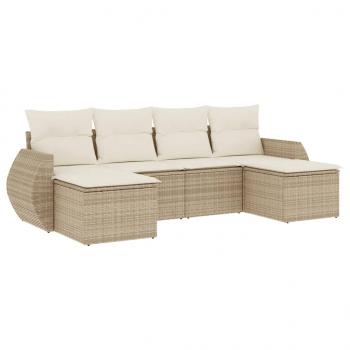 6-tlg. Garten-Sofagarnitur mit Kissen Beige Poly Rattan