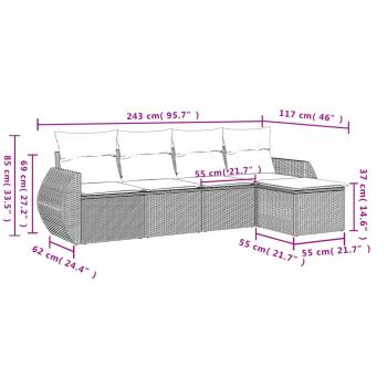 5-tlg. Garten-Sofagarnitur mit Kissen Beige Poly Rattan