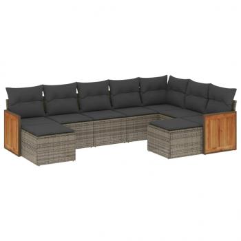 9-tlg. Garten-Sofagarnitur mit Kissen Grau Poly Rattan