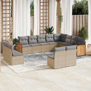 ARDEBO.de - 12-tlg. Garten-Sofagarnitur mit Kissen Beige Poly Rattan