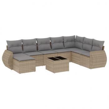 9-tlg. Garten-Sofagarnitur mit Kissen Beige Poly Rattan