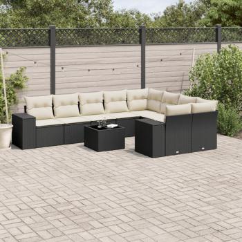 ARDEBO.de - 10-tlg. Garten-Sofagarnitur mit Kissen Schwarz Poly Rattan