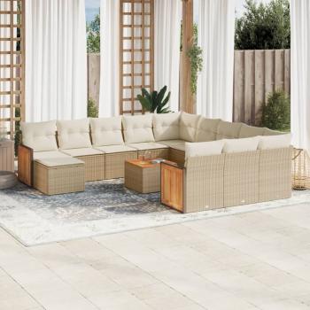 ARDEBO.de - 13-tlg. Garten-Sofagarnitur mit Kissen Beige Poly Rattan