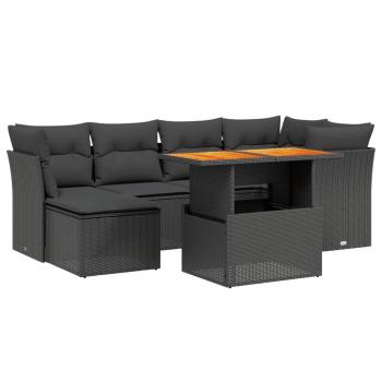 7-tlg. Garten-Sofagarnitur mit Kissen Schwarz Poly Rattan