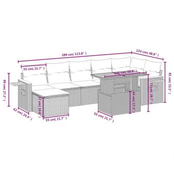 8-tlg. Garten-Sofagarnitur mit Kissen Schwarz Poly Rattan