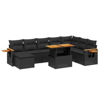 8-tlg. Garten-Sofagarnitur mit Kissen Schwarz Poly Rattan