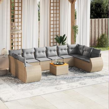 ARDEBO.de - 11-tlg. Garten-Sofagarnitur mit Kissen Beige Poly Rattan