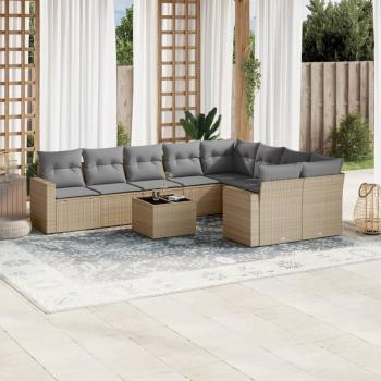 ARDEBO.de - 10-tlg. Garten-Sofagarnitur mit Kissen Beige Poly Rattan