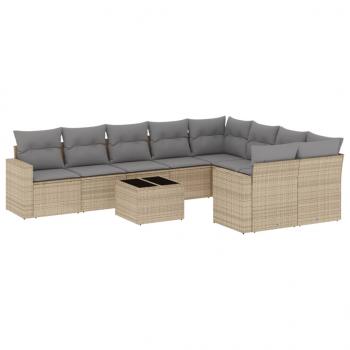 10-tlg. Garten-Sofagarnitur mit Kissen Beige Poly Rattan