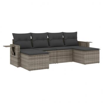 6-tlg. Garten-Sofagarnitur mit Kissen Grau Poly Rattan