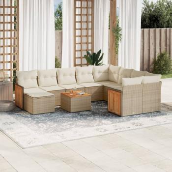 ARDEBO.de - 11-tlg. Garten-Sofagarnitur mit Kissen Beige Poly Rattan