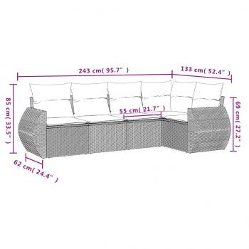 5-tlg. Garten-Sofagarnitur mit Kissen Beige Poly Rattan