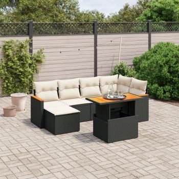 ARDEBO.de - 7-tlg. Garten-Sofagarnitur mit Kissen Schwarz Poly Rattan