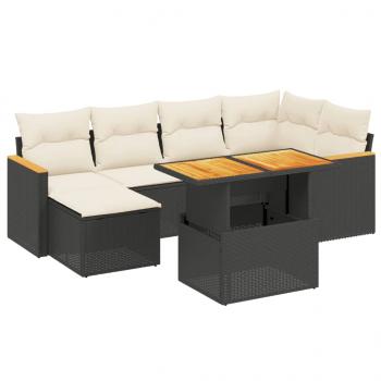 7-tlg. Garten-Sofagarnitur mit Kissen Schwarz Poly Rattan