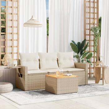 ARDEBO.de - 4-tlg. Garten-Sofagarnitur mit Kissen Beige Poly Rattan