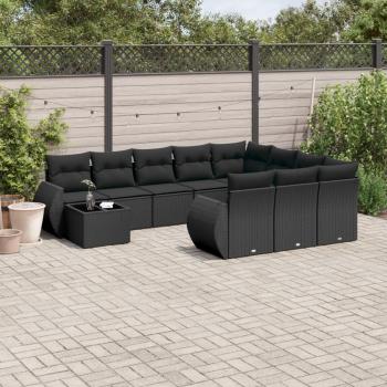 ARDEBO.de - 11-tlg. Garten-Sofagarnitur mit Kissen Schwarz Poly Rattan