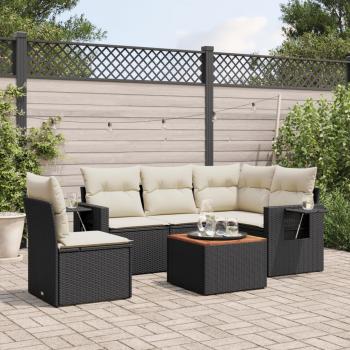 ARDEBO.de - 6-tlg. Garten-Sofagarnitur mit Kissen Schwarz Poly Rattan